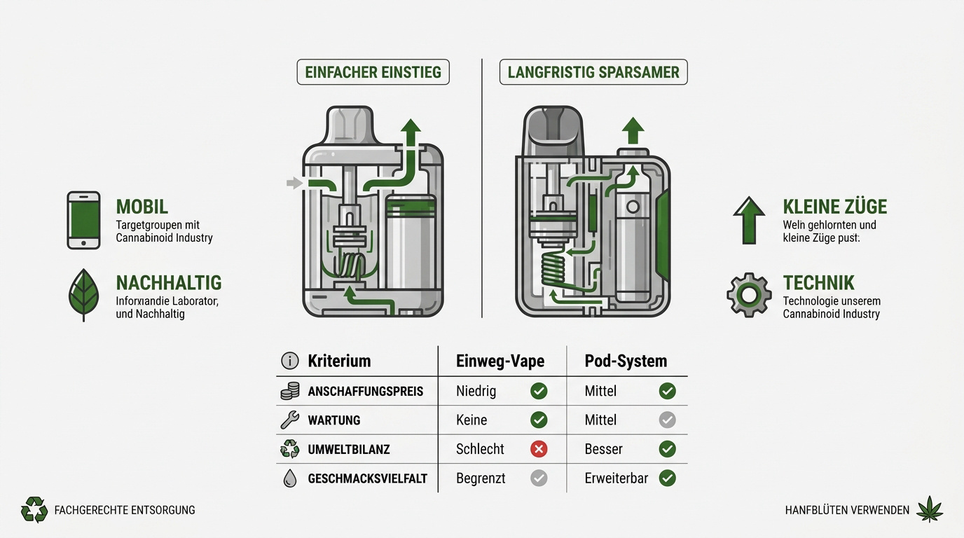 Vergleich zwischen Einweg-Vapes und wiederbefüllbaren Pod-Systemen für Cannabinoide