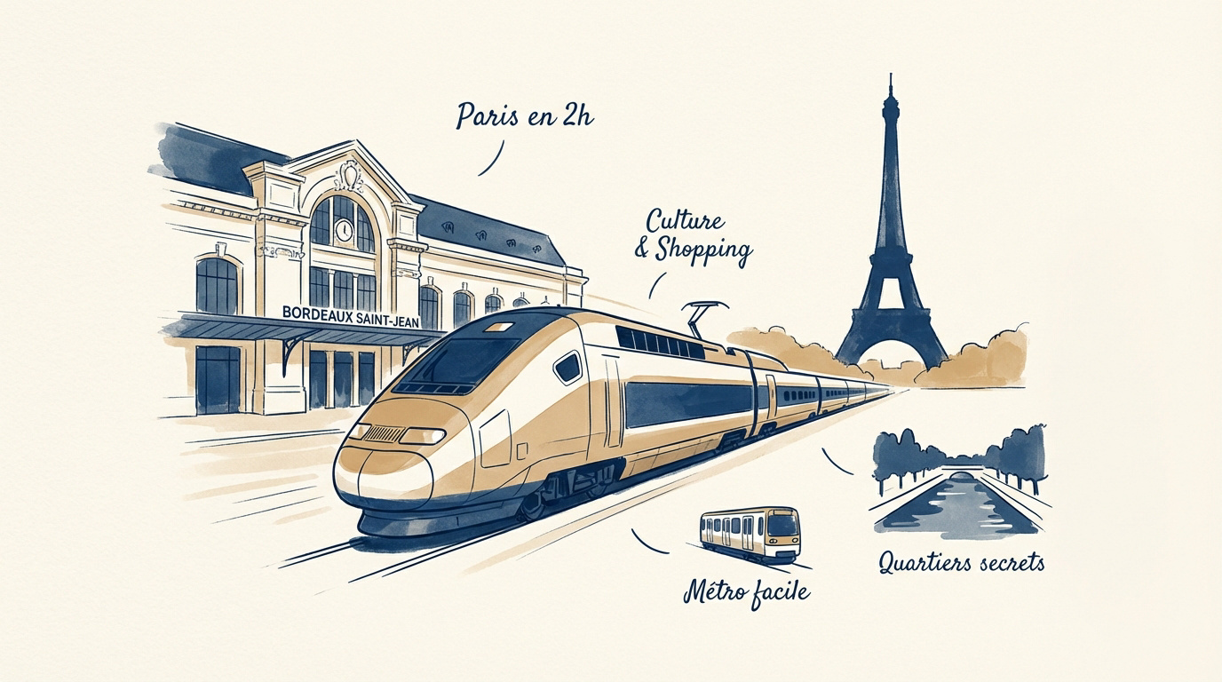 Train TGV arrivant à Paris pour un weekend culturel