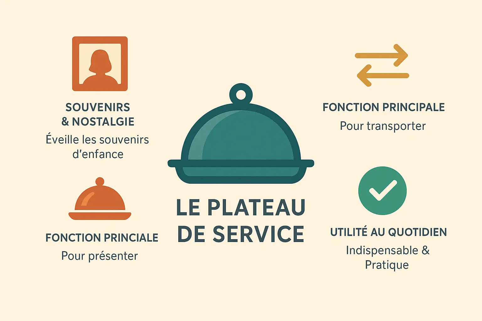 Illustration d'un plateau de service avec différents modèles et usages