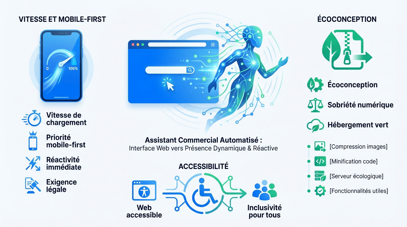 Illustration des standards de performance web et d'éthique numérique pour 2026