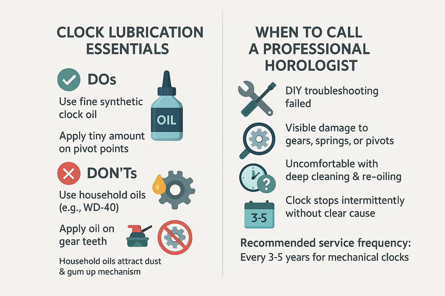 Proper clock lubrication and maintenance