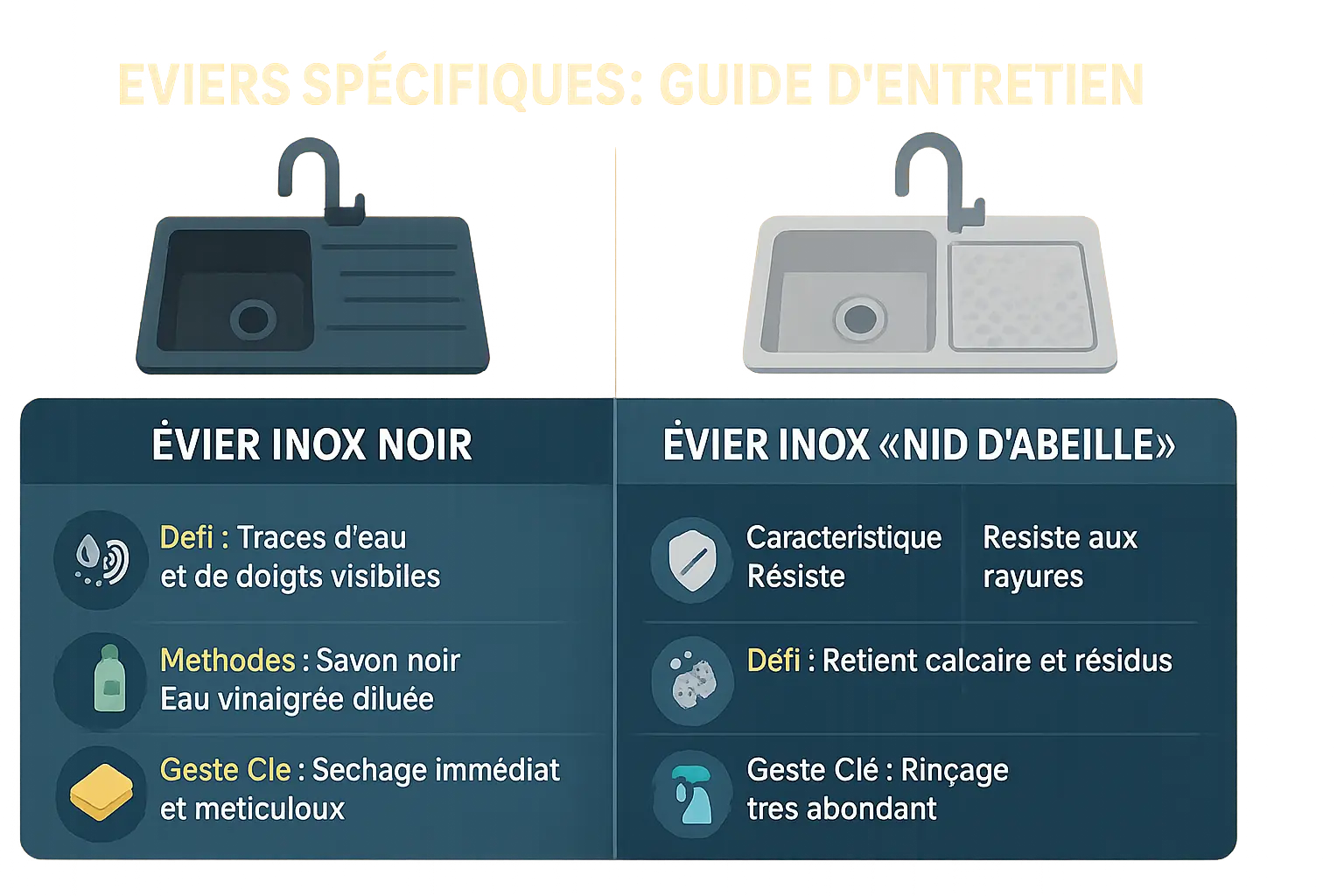 Évier en inox noir après nettoyage avec microfibre