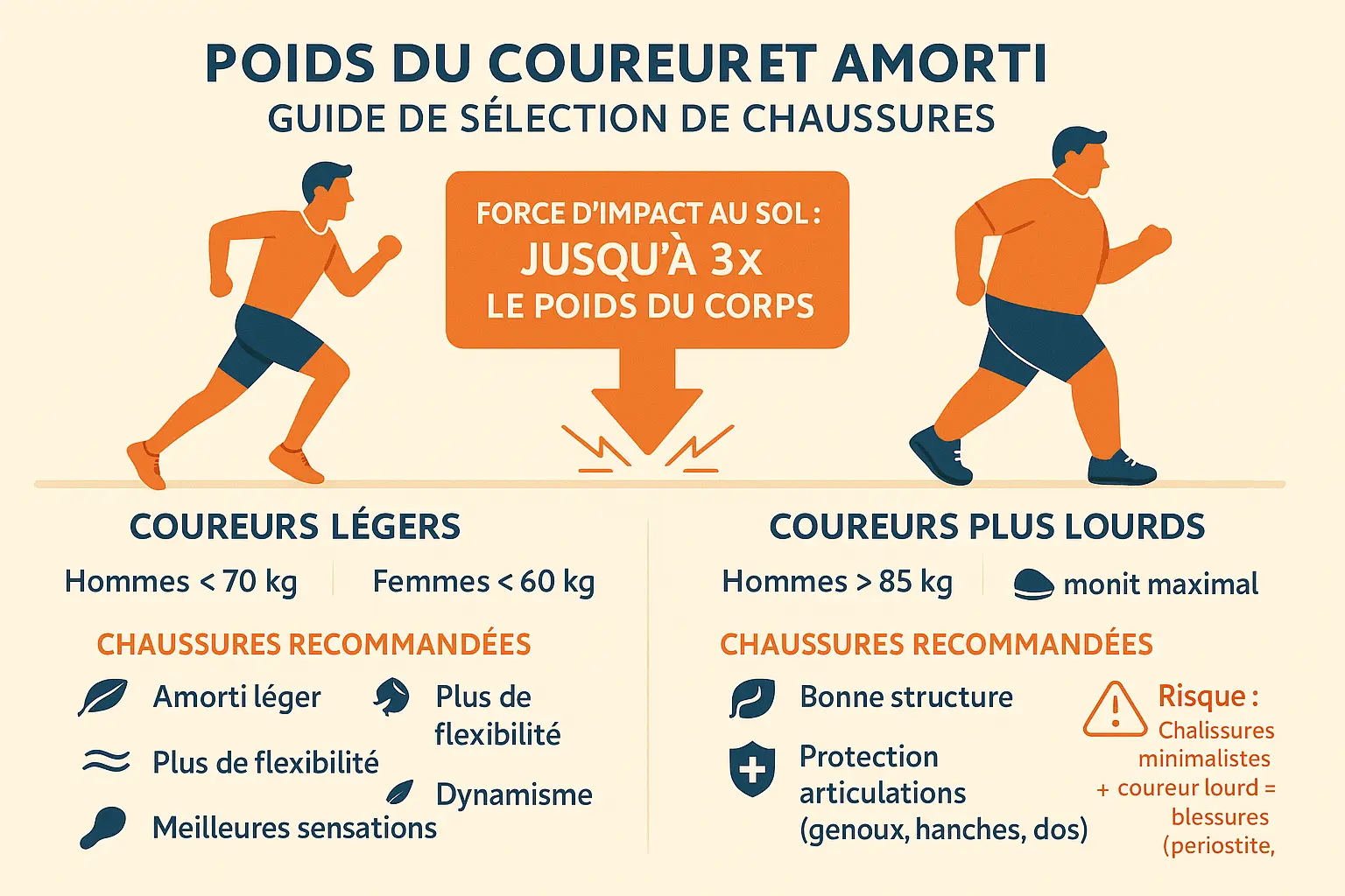 Schéma de <strong>l'impact au sol en fonction du poids</strong>