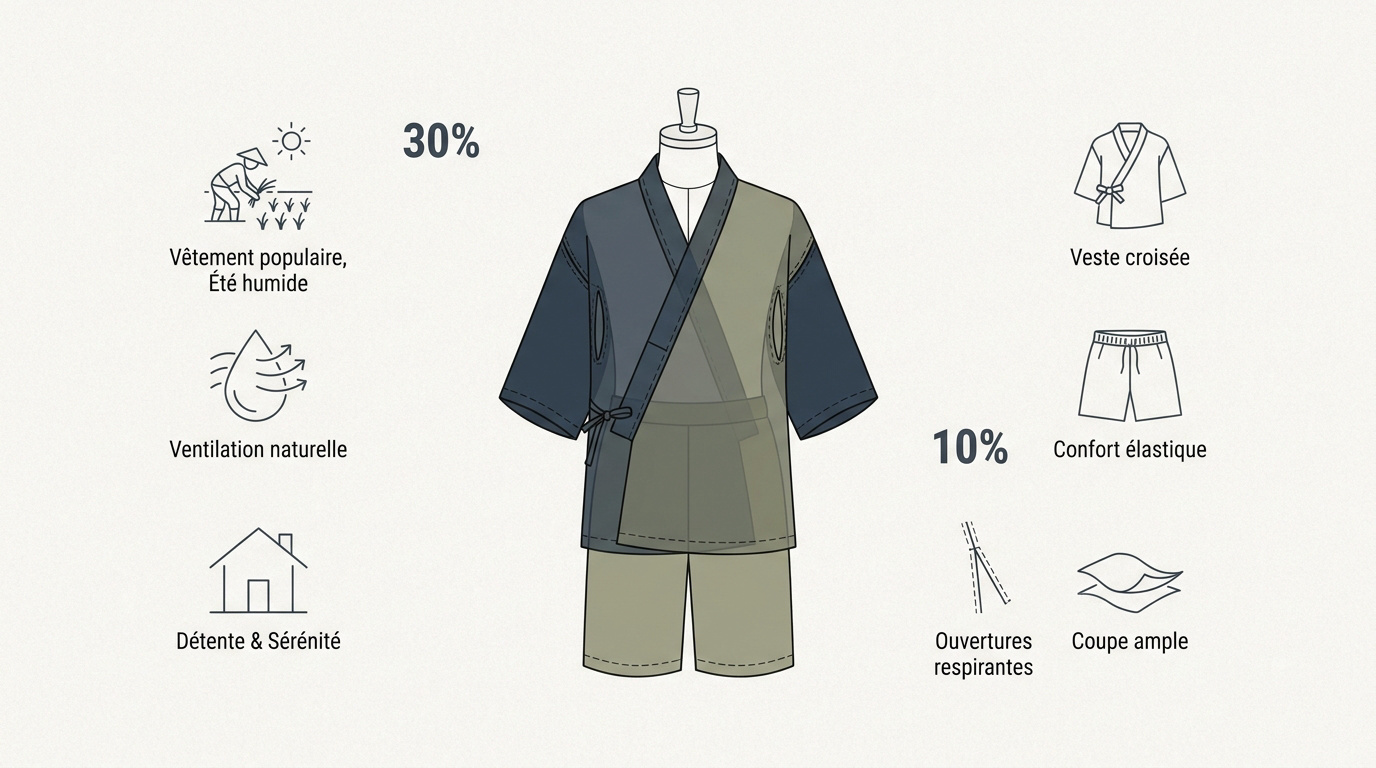 Jinbei traditionnel japonais pour homme en coton bleu indigo