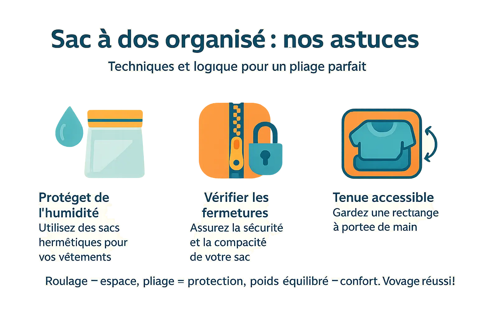 Sac à dos bien organisé avec vêtements pliés