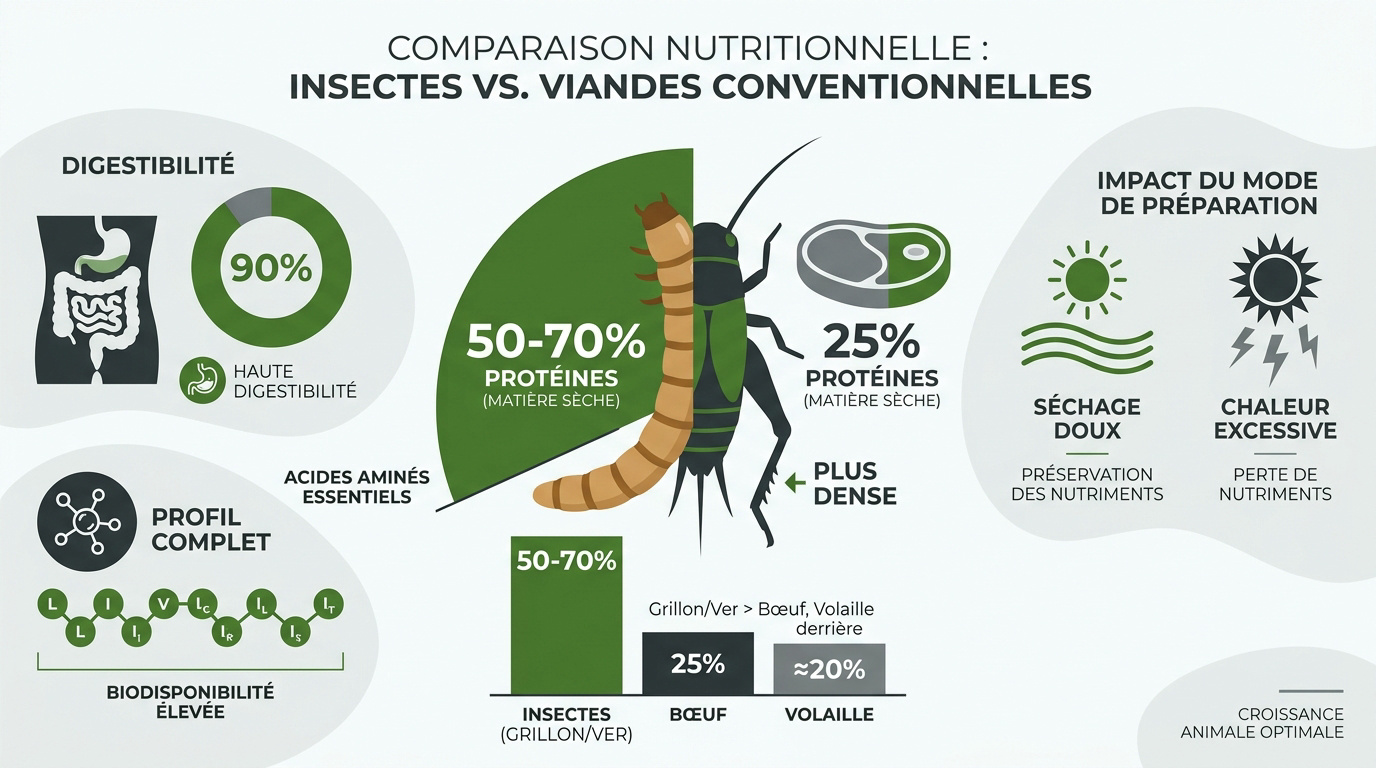 Comparaison nutritionnelle insectes et viandes