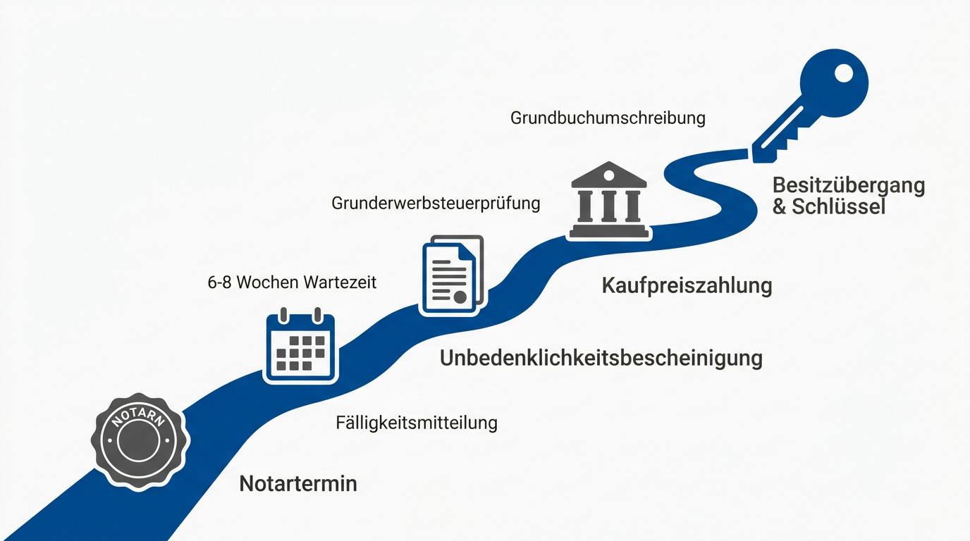 Notartermin und Schlüsselübergabe beim Hauskauf Prozess