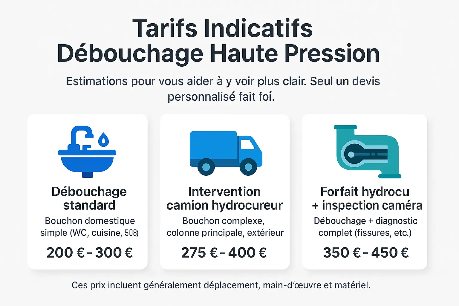 Illustration des tarifs de débouchage haute pression