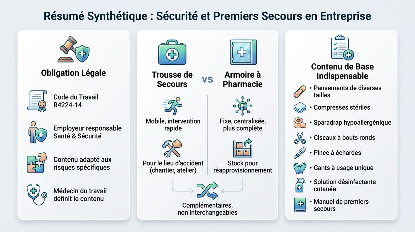 Kit de premiers secours et sécurité au travail en entreprise