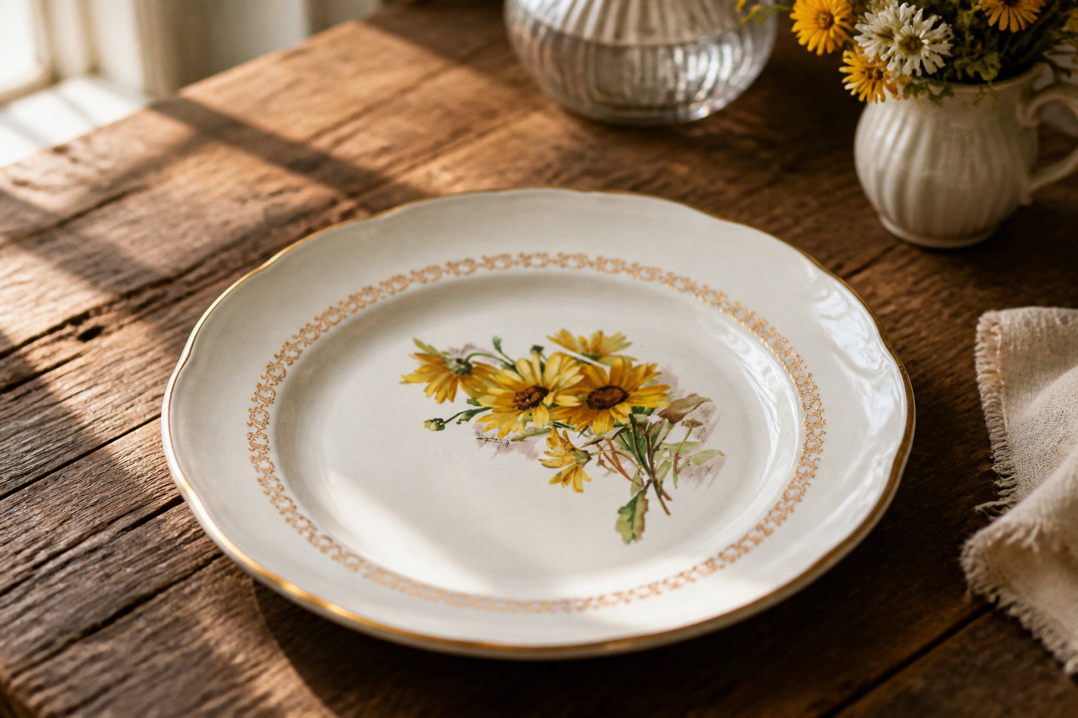 Lot d'assiettes à motif marguerites plates