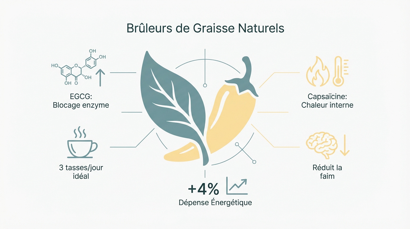 Thé vert et piment de Cayenne, deux brûleurs de graisse naturels puissants