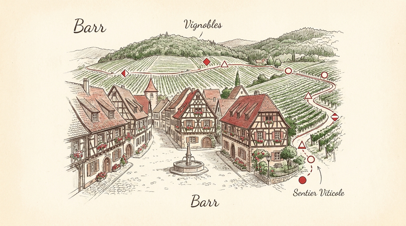 Vue pittoresque des maisons à colombages et des vignobles de Barr en Alsace