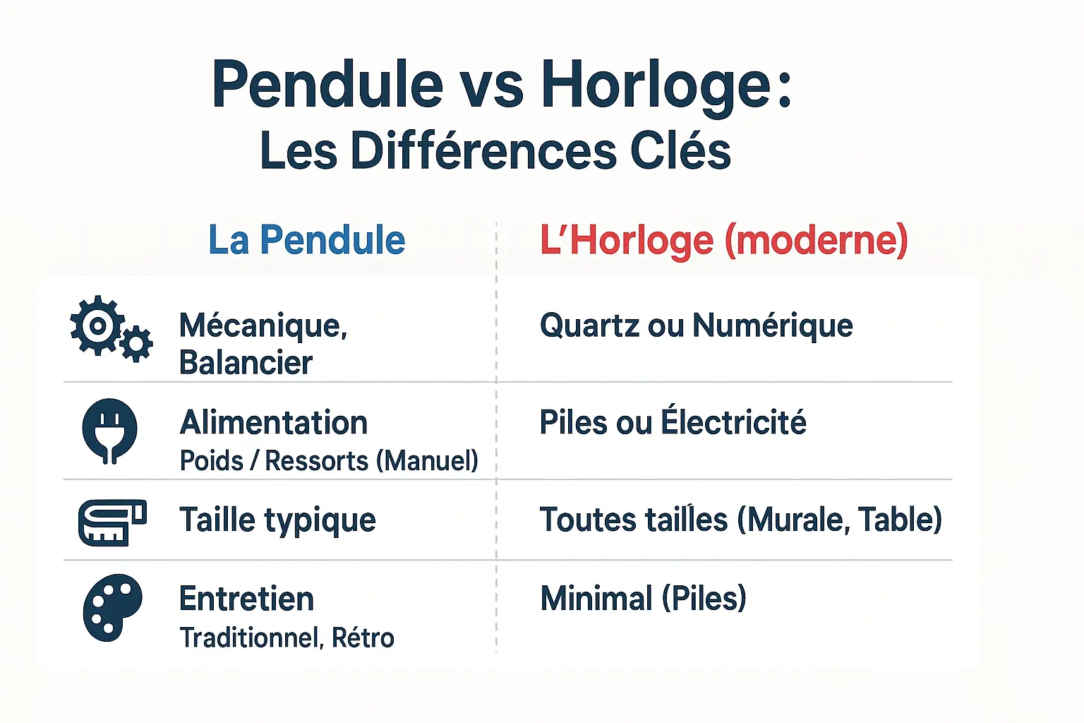 Comparaison visuelle pendule et horloge