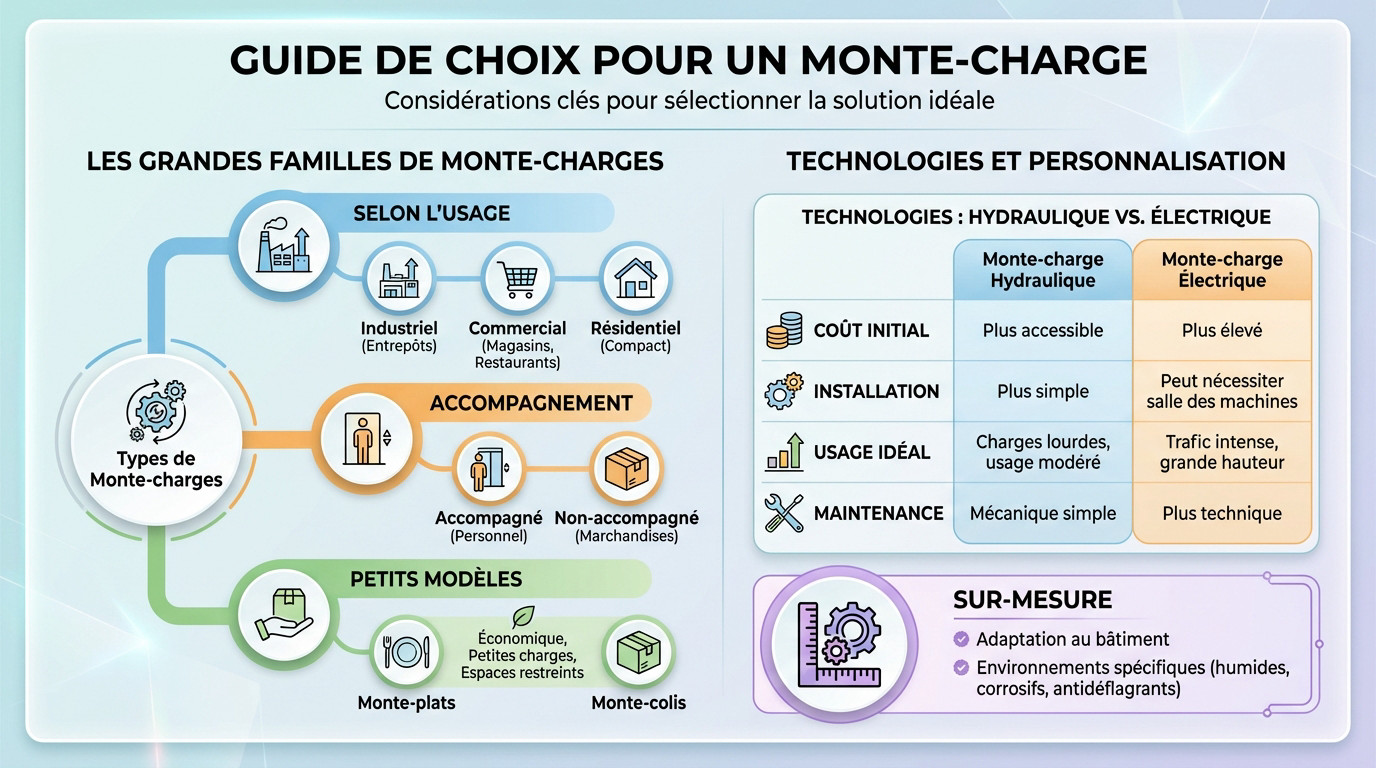 Différents types de monte-charges industriels et commerciaux adaptés aux besoins spécifiques