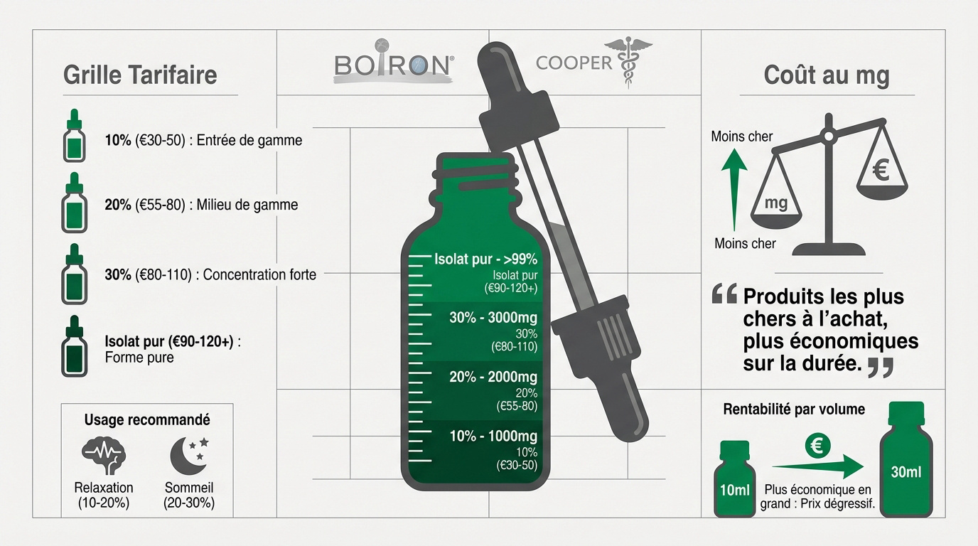 Tableau comparatif des prix du CBD en pharmacie selon la concentration