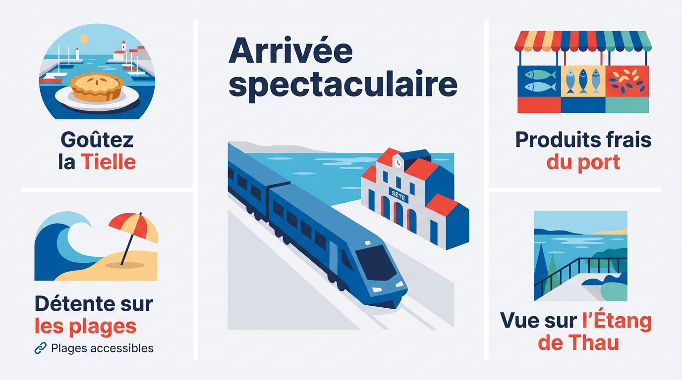 Infographie touristique de la ville de Sète et ses canaux