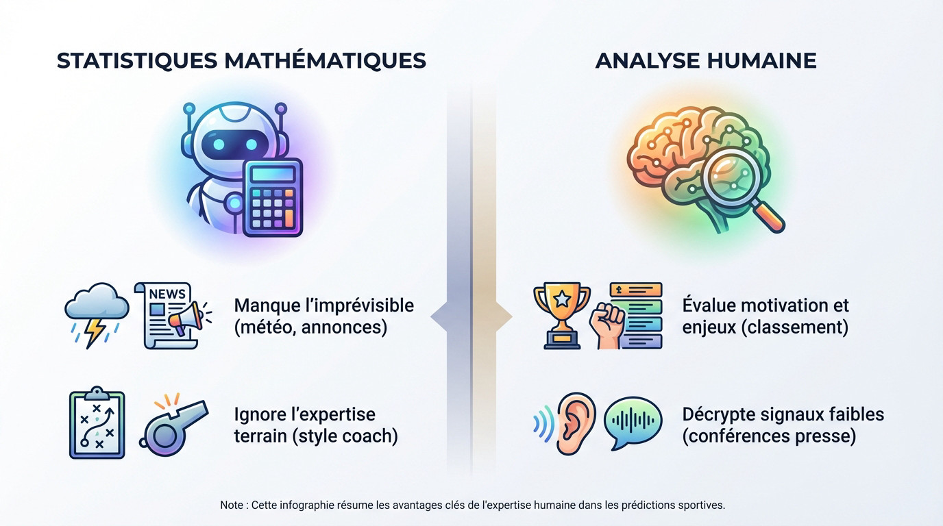 Comparaison entre l'analyse humaine et les statistiques pour les paris sportifs
