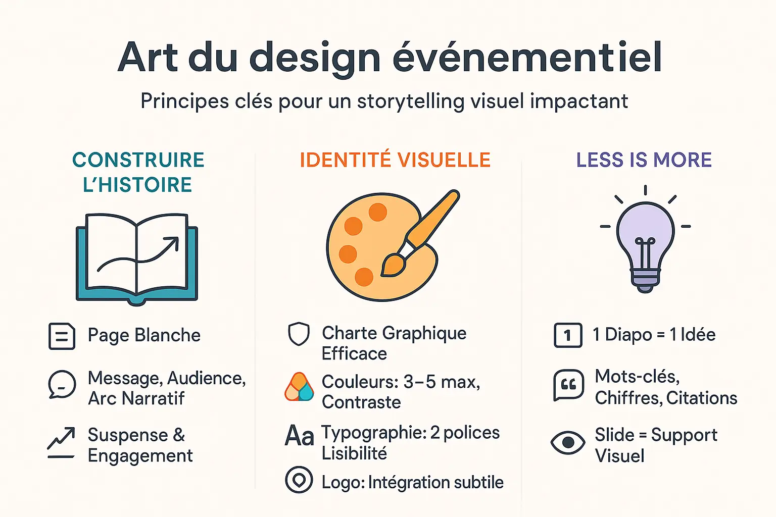 Infographie sur l'art du design événementiel et les bonnes pratiques PowerPoint