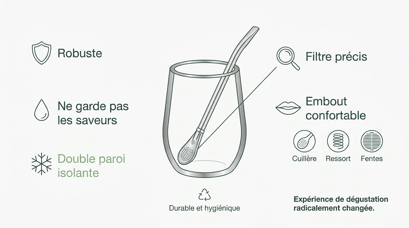 Gourde yerba mate en inox moderne avec sa bombilla filtrante