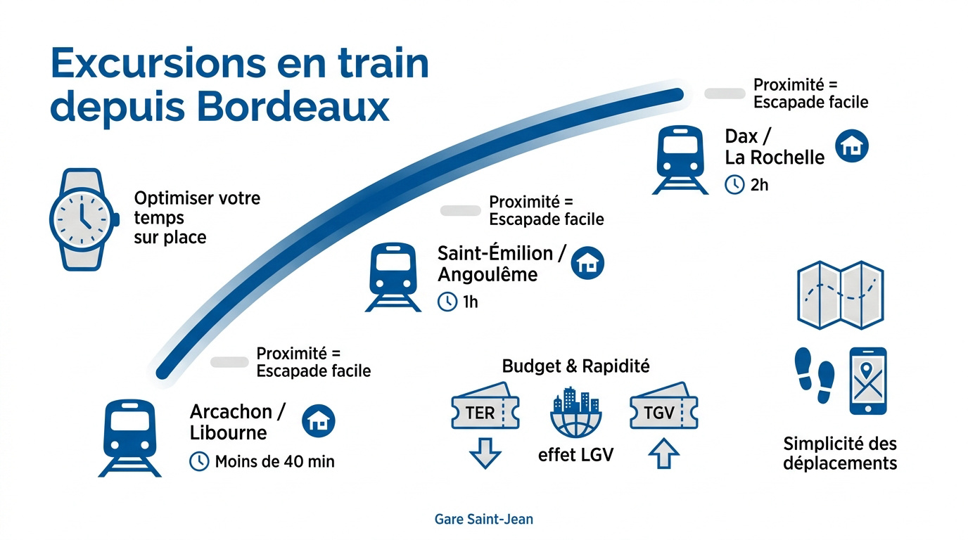 Voyageurs en gare de Bordeaux Saint-Jean attendant un train régional pour une excursion