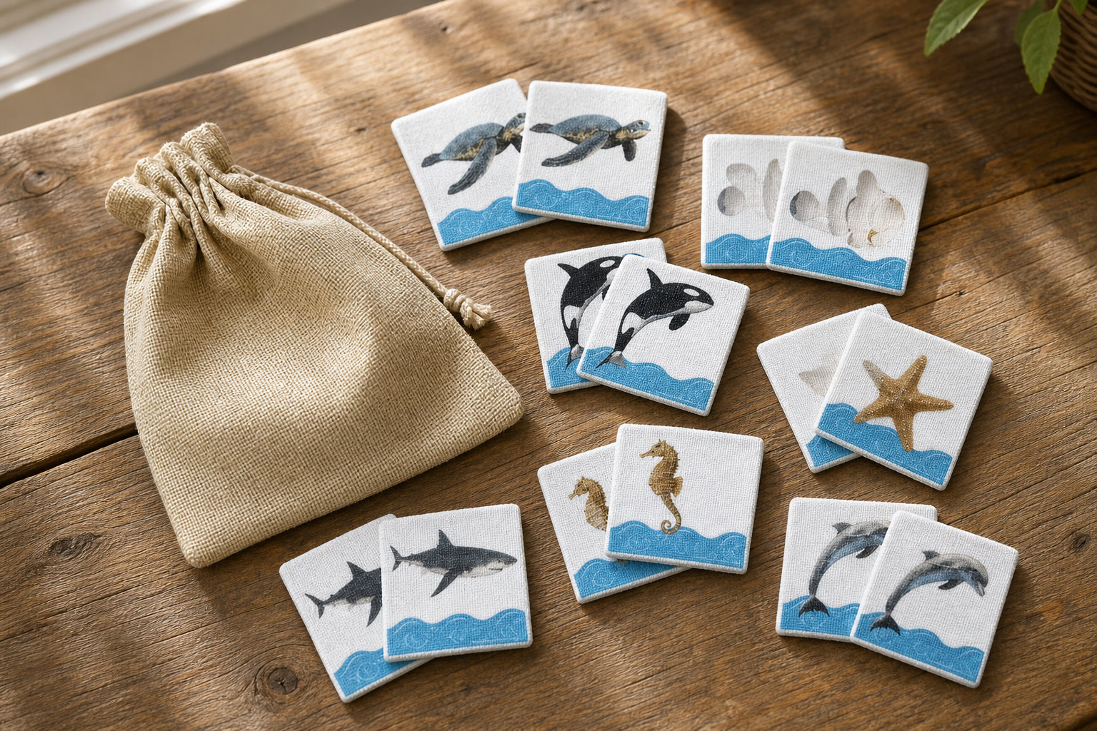 Jeu Memory Enfant en Tissu Animaux Marins : exploration sous-marine