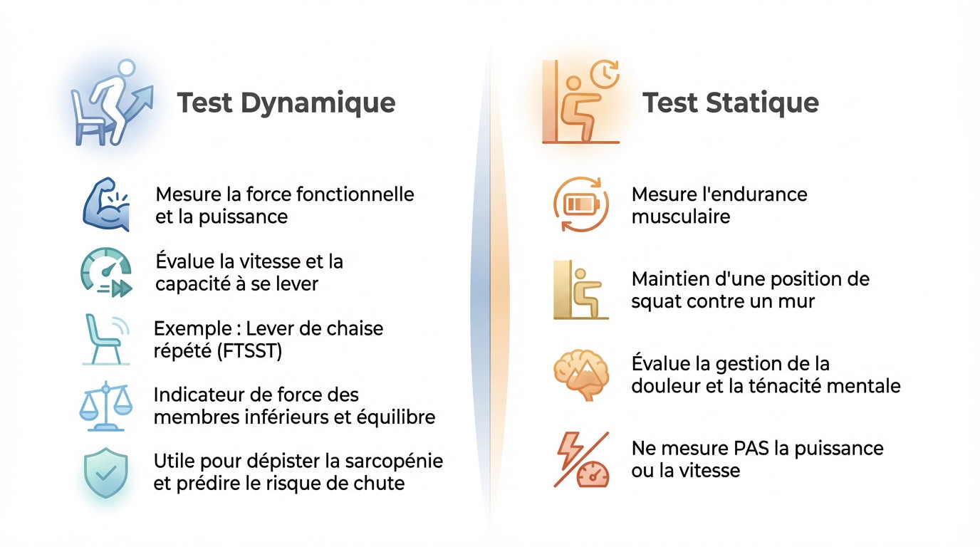 Comparaison entre le test de la chaise dynamique pour la force et le test statique pour l'endurance