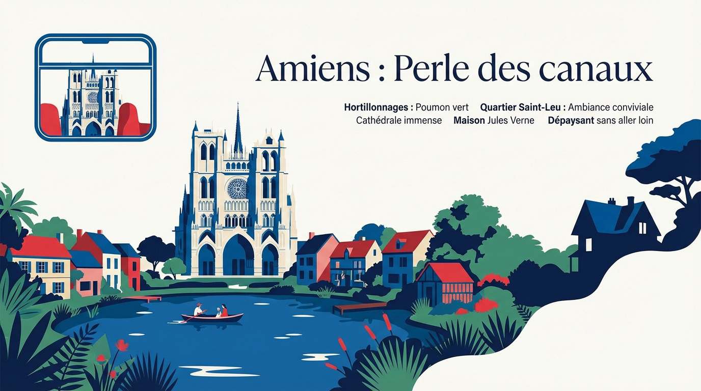Barque traditionnelle naviguant sur les canaux des hortillonnages d'Amiens