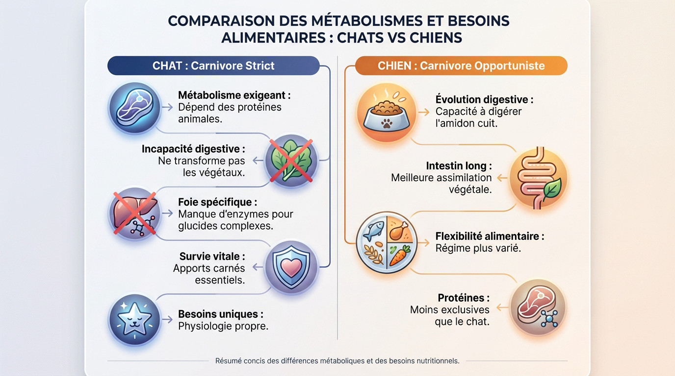 Comparaison anatomique et métabolique entre le système digestif du chien et du chat