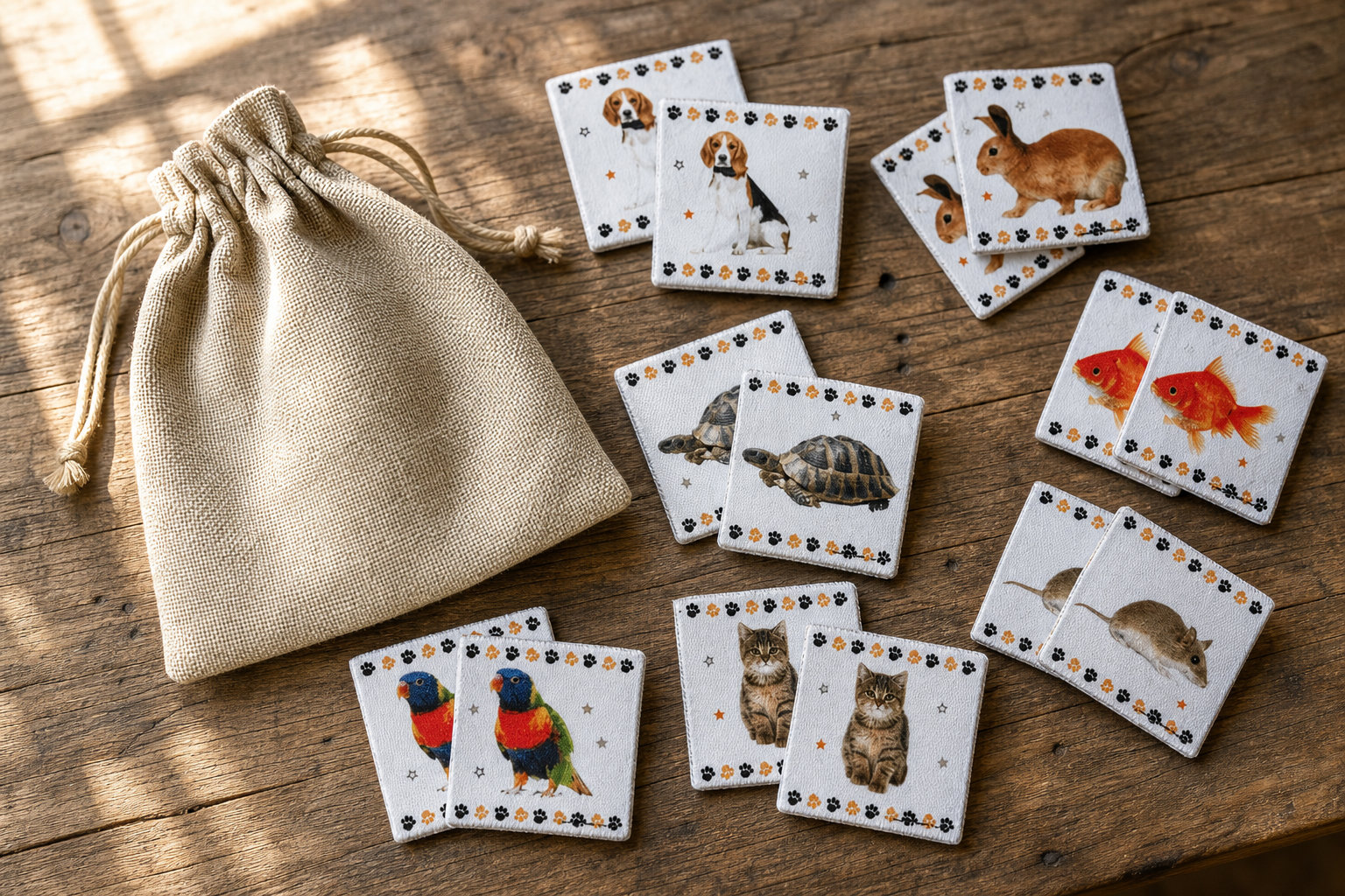 Jeu memory enfant en tissu animaux domestiques