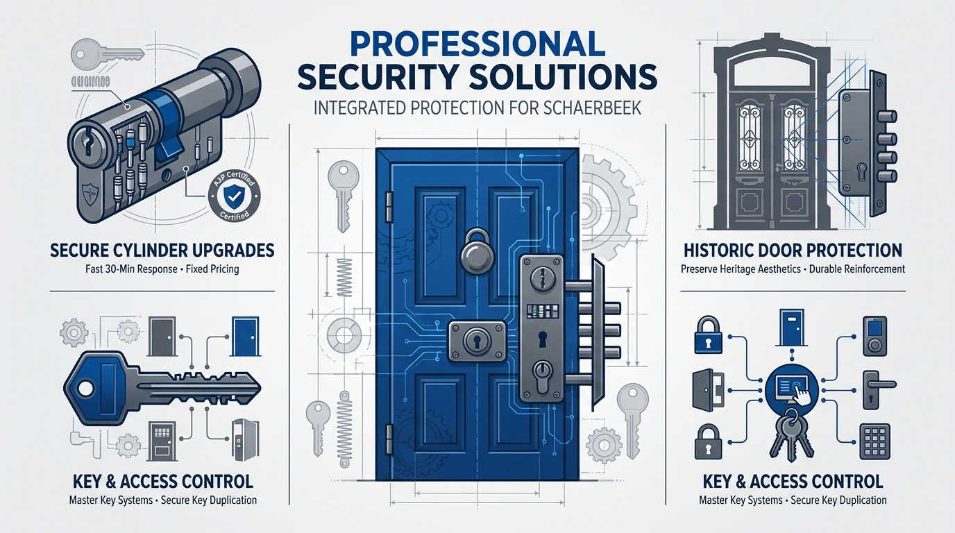 Professional locksmith technician installing a high-security cylinder in Schaerbeek