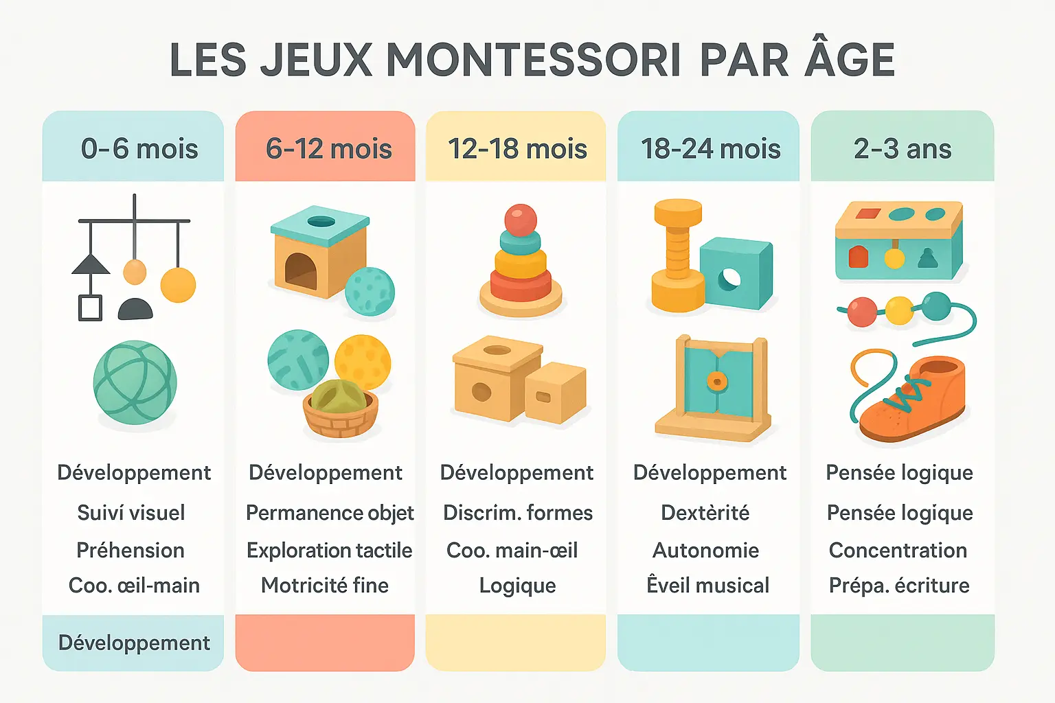 Guide visuel des jeux Montessori par âge