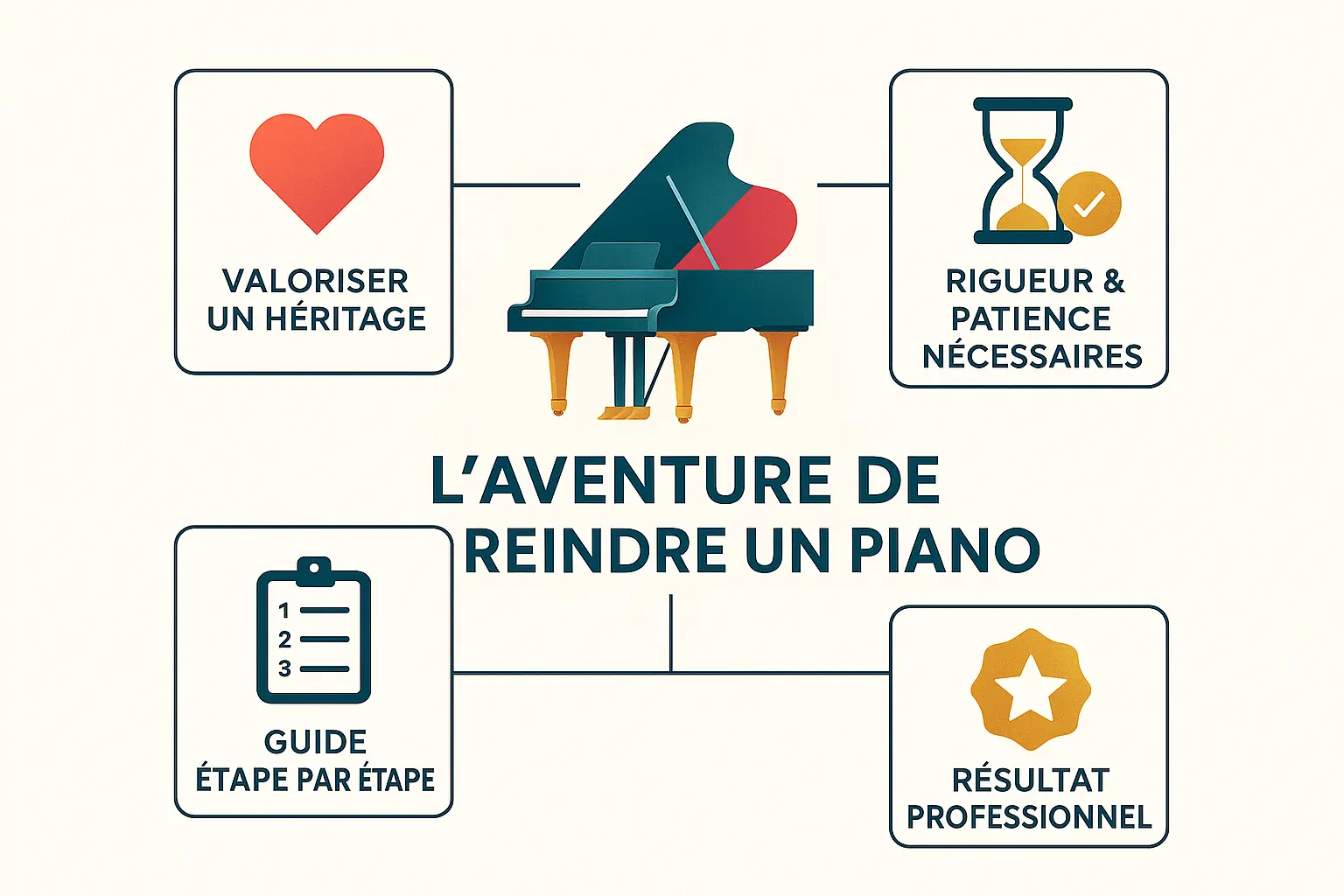 Piano repeint en blanc mat après restauration, posé dans un salon moderne