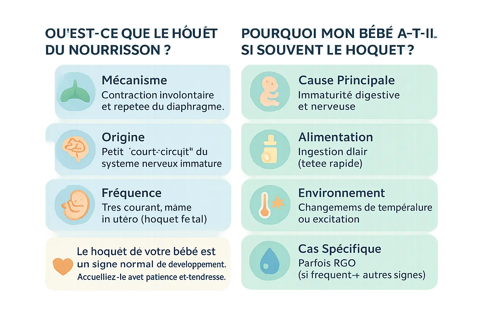 illustration représentant un bébé avec un hoquet et des explications schématiques sur le fonctionnement du diaphragme