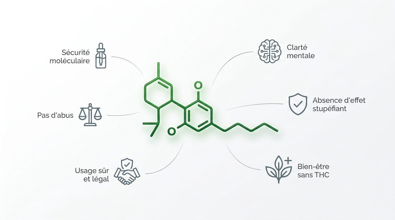 Infographie expliquant les bienfaits et la sécurité du CBD sans THC