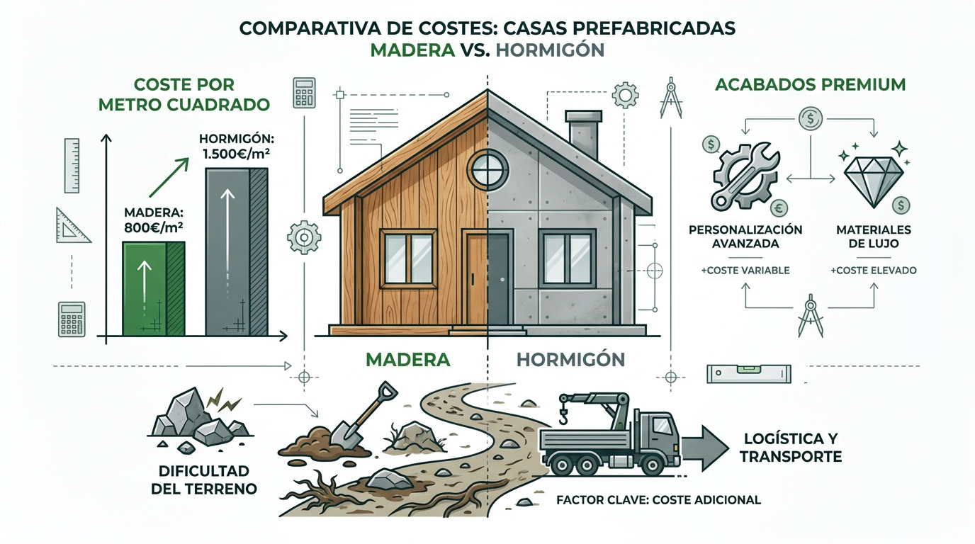 Comparativa de costes y materiales entre casas prefabricadas de madera y hormigón