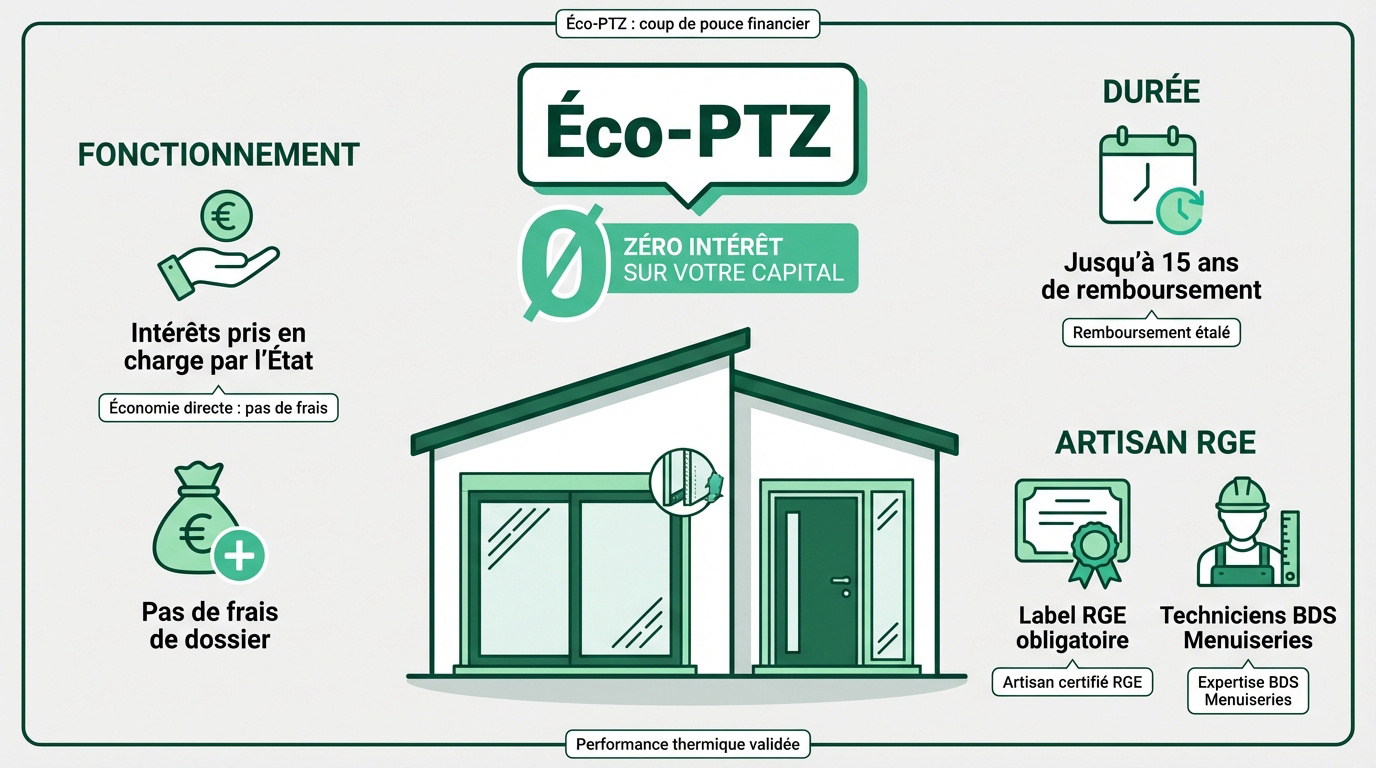Installation de menuiseries éligibles à l'éco-PTZ 2026 par un artisan RGE