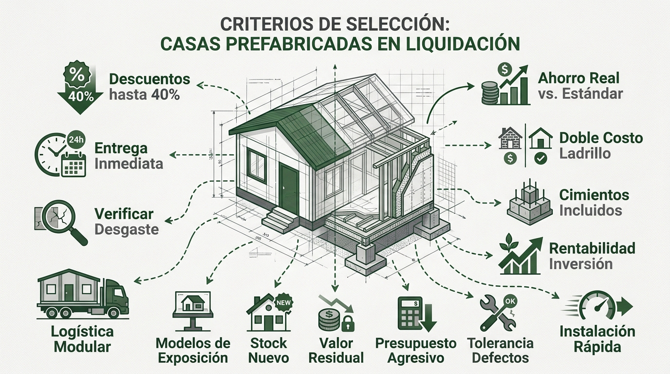 Modelos de casas prefabricadas modulares en liquidación expuestos en un terreno