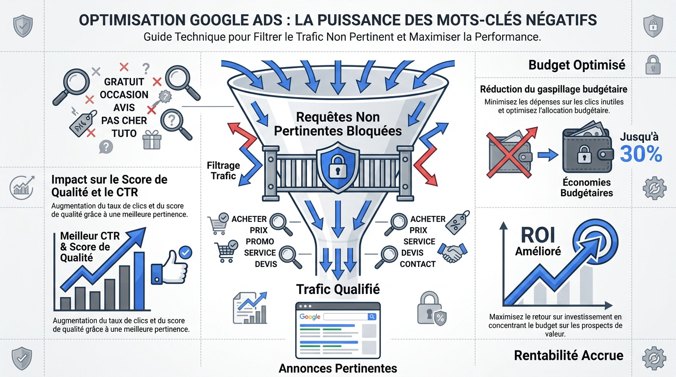 Graphique illustrant l'amélioration du CTR grâce aux mots clés négatifs sur Google Ads