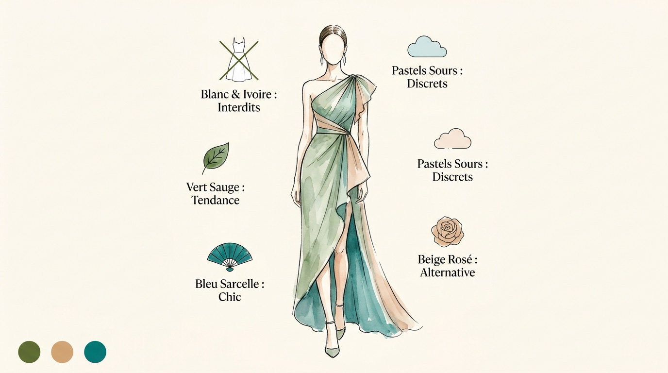 Tendances couleurs 2026 pour tenues d'invitée de mariage