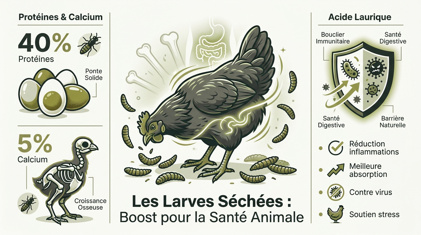 Larves séchées riches en calcium pour la ponte