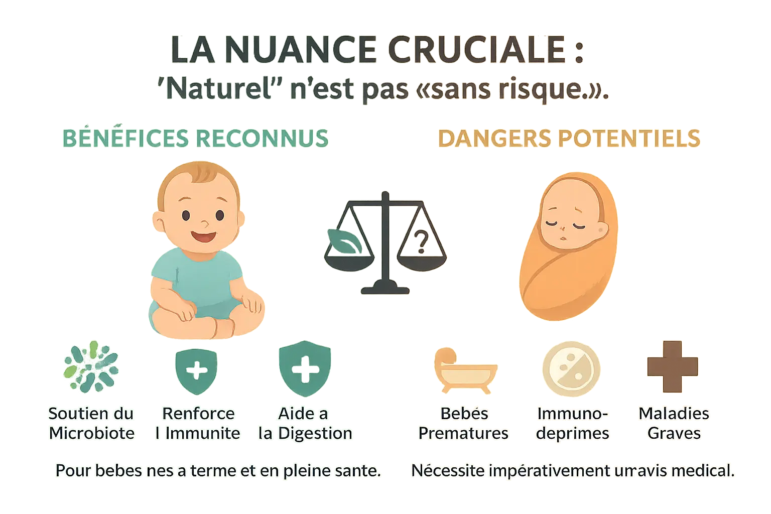Illustration représentant un bébé entouré de micro-organismes bénéfiques