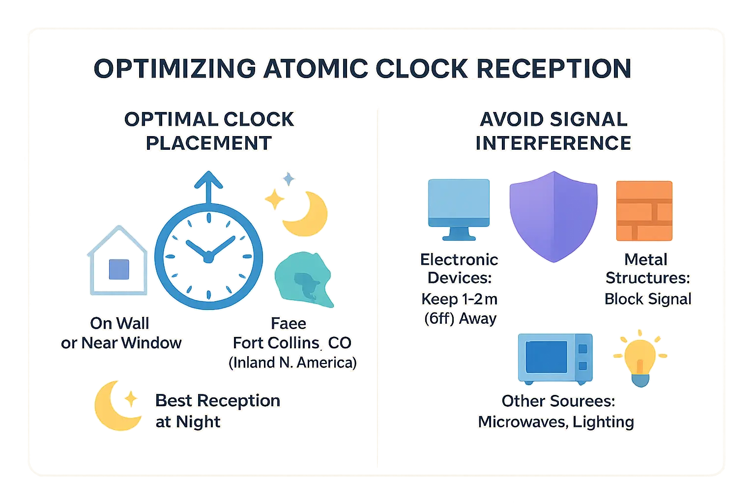 Atomic clock signal reception optimization setup