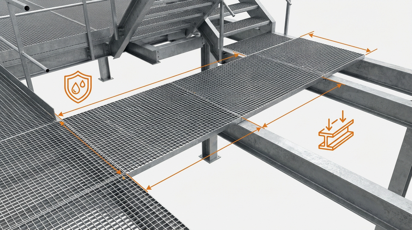 Plancher métallique en acier galvanisé sur mesure pour plateforme industrielle