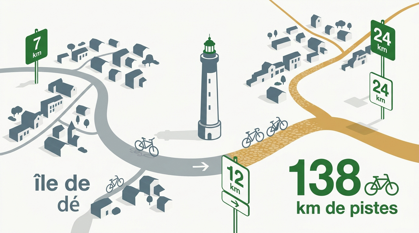Carte stylisée du réseau des pistes cyclables de l'Île de Ré