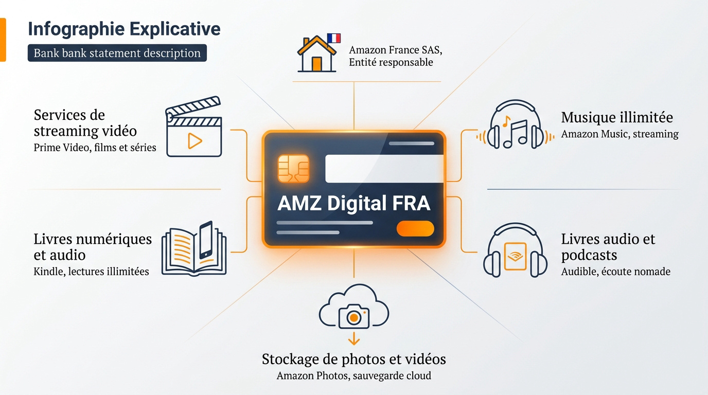Explication du libellé bancaire AMZ Digital FRA sur un relevé de compte