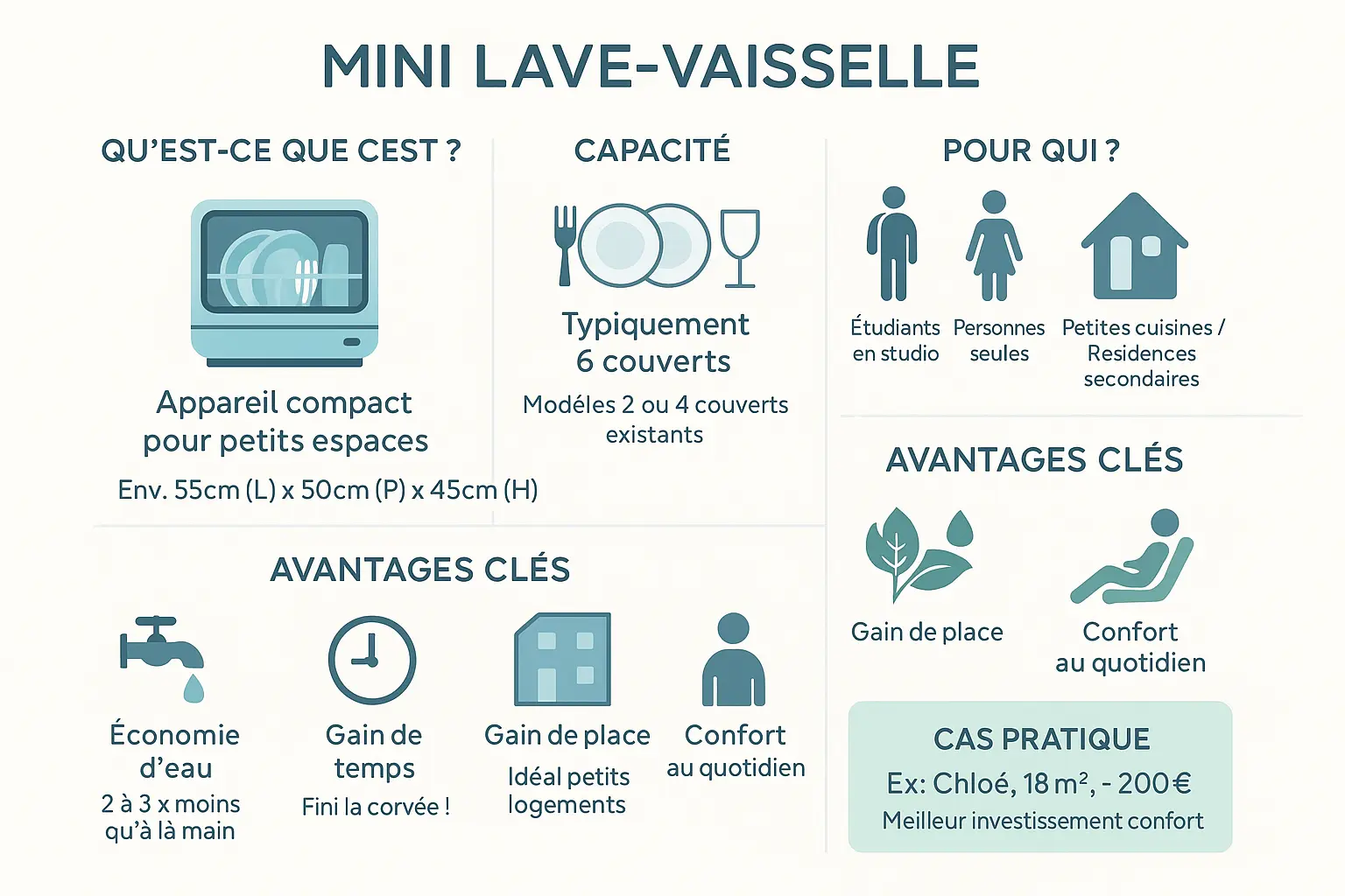 Mini lave-vaisselle encastré dans une cuisine moderne
