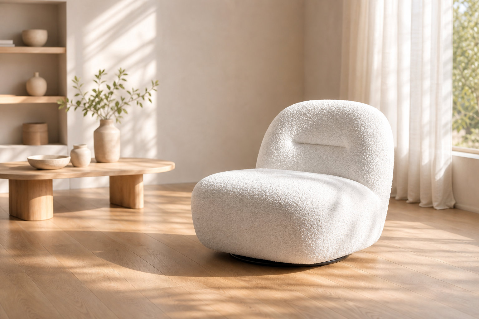 Fauteuil arrondi pivotant POZETI : le raffinement discret