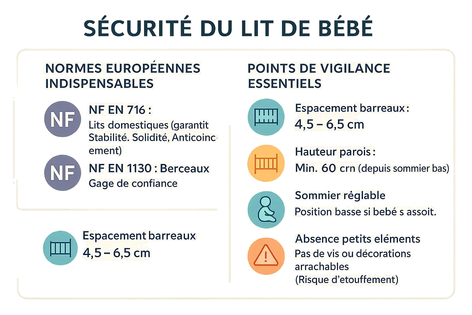 Illustration des normes de sécurité pour les lits de bébé
