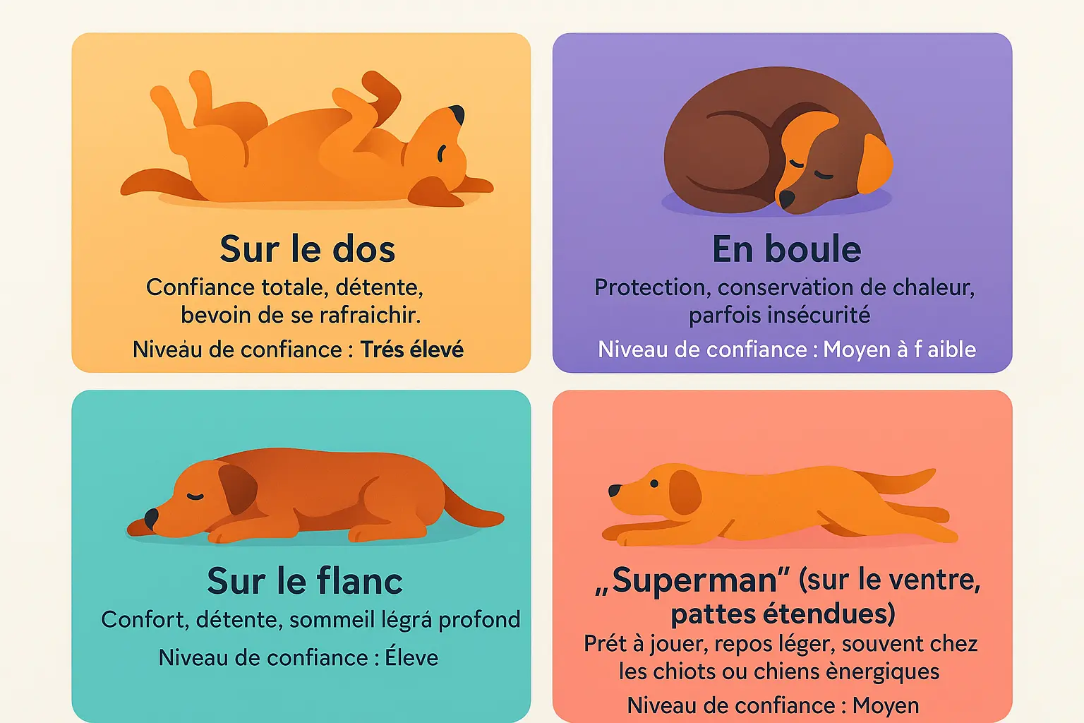 Illustration des <strong>positions de sommeil du chien</strong>