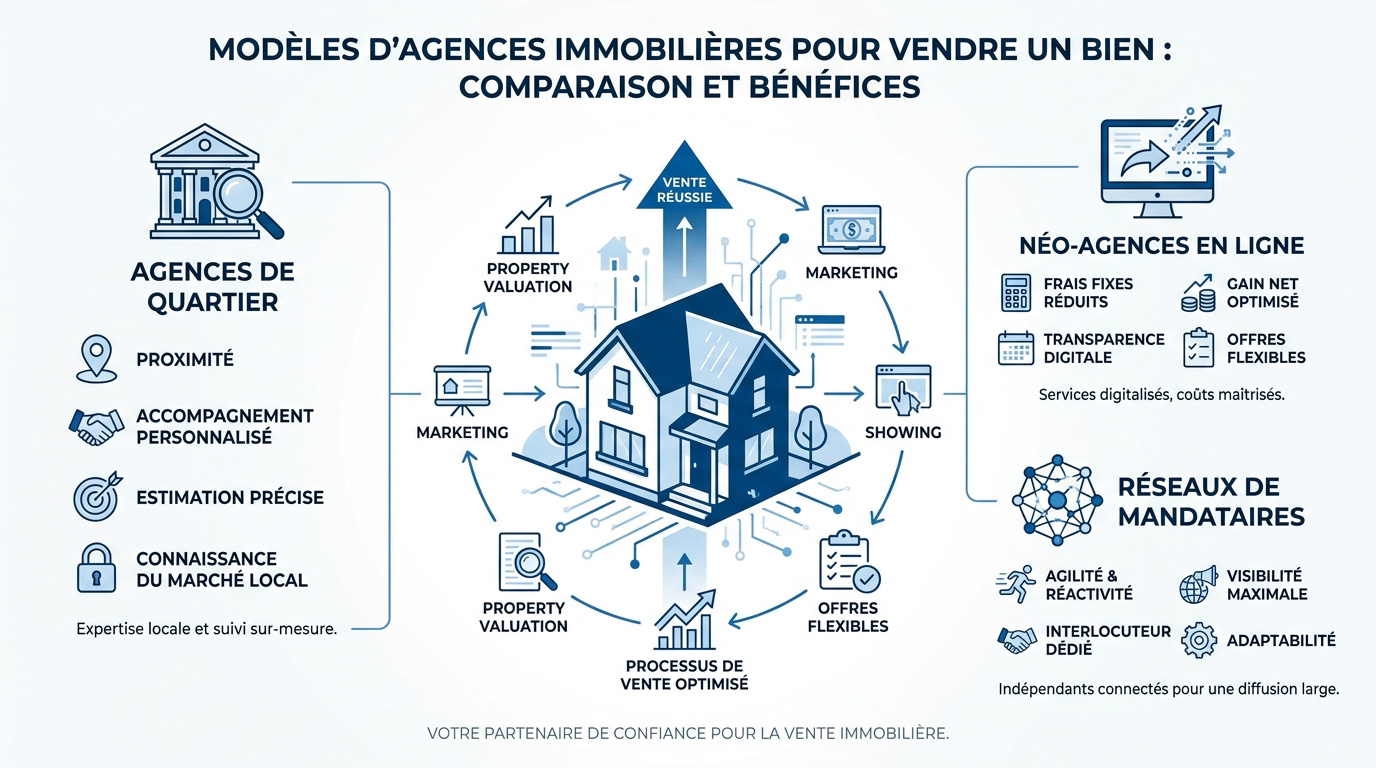 Comparaison des modèles d'agences immobilières traditionnelles, en ligne et mandataires